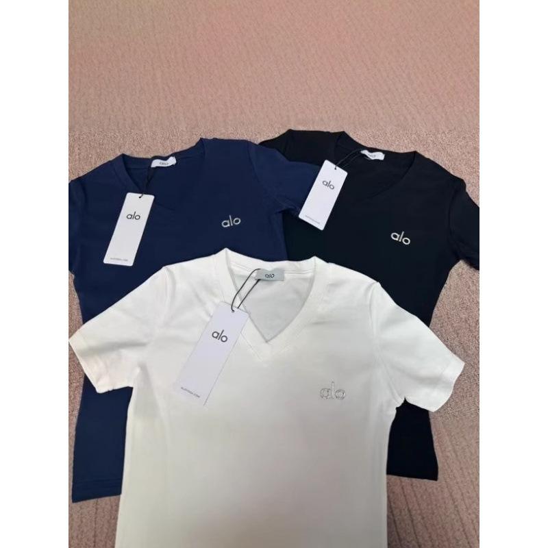 alo 新しい竹綿ピーチハートネック半袖 Tシャツ女性のための 2025 夏スリムフィット Tシャツトップハイバージョン|undefined