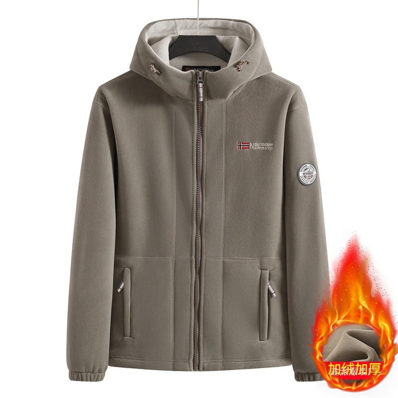Upgraded high-quality Norwegian outdoor hooded fleece jacket, thickened and lined for extra warmth, suitable for men and women in large sizes