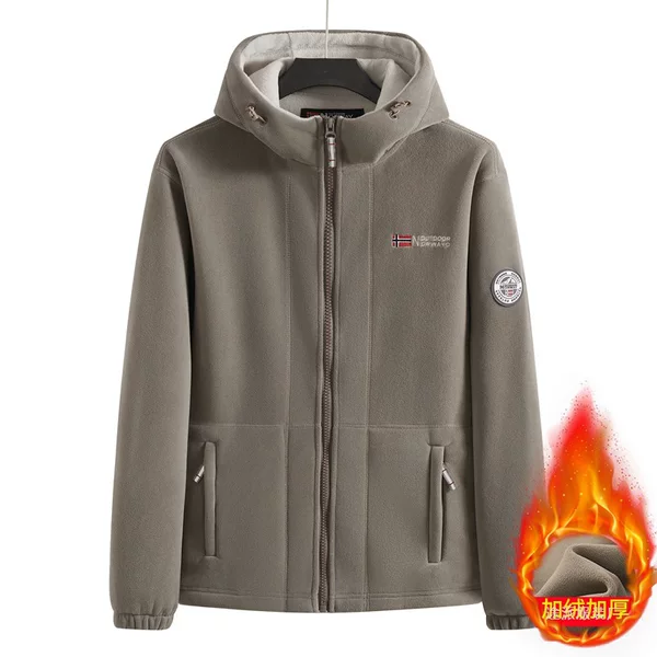 Upgraded high-quality Norwegian outdoor hooded fleece jacket, thickened and lined for extra warmth, suitable for men and women in large sizes