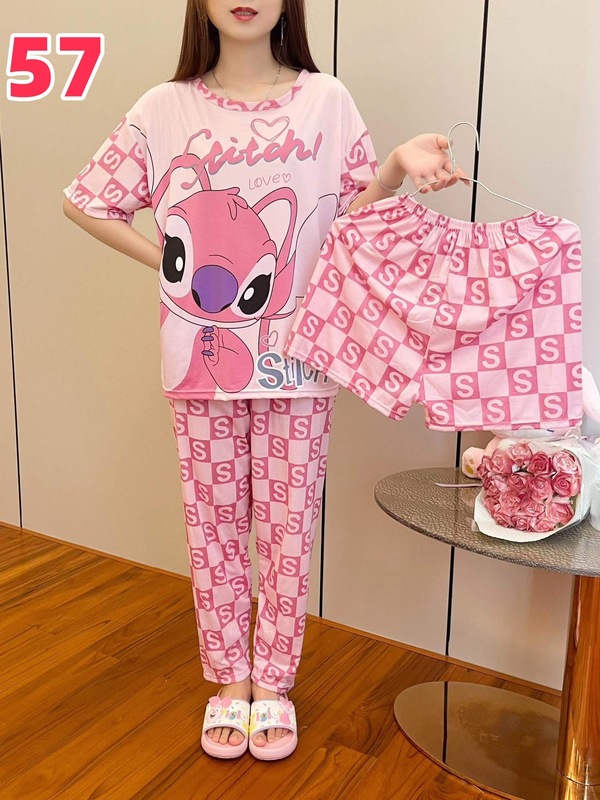 睡衣女夏季新款卡通三件套可爱简约休闲圆领家居服套装可外穿|undefined