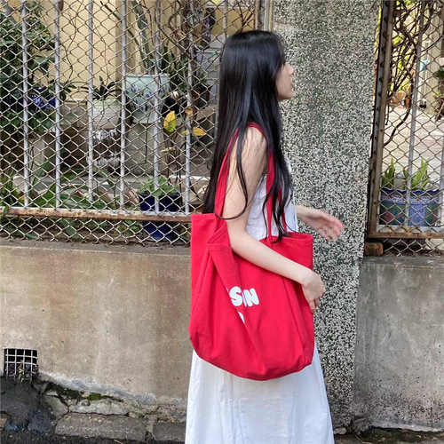 Bags Women's Large Capacity Shoulder Canvas Bag Versatile Casual Letter Print Student Class Tote Shopping Bag