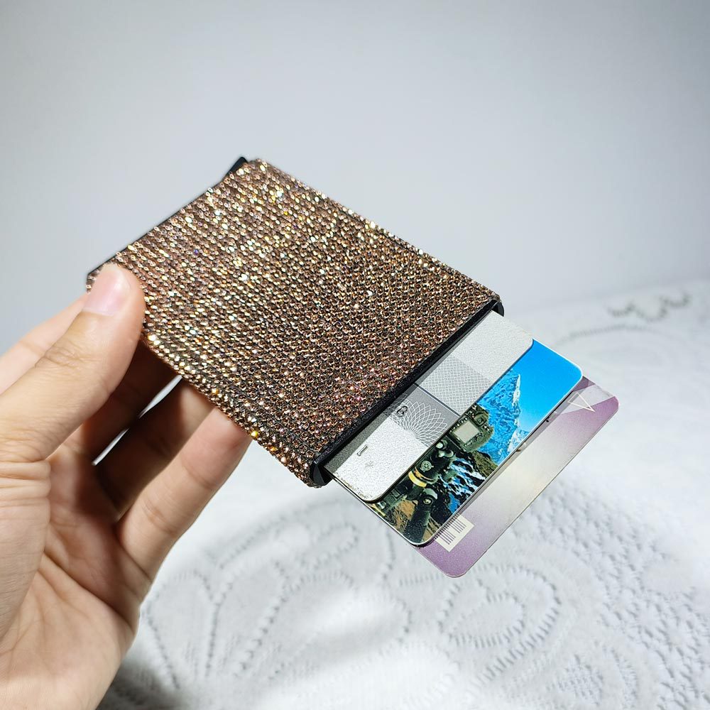Caja de tarjeta emergente automática de diamantes con incrustaciones de diamantes, tarjeta de visita, tarjeta de crédito bancaria, caja de tarjeta