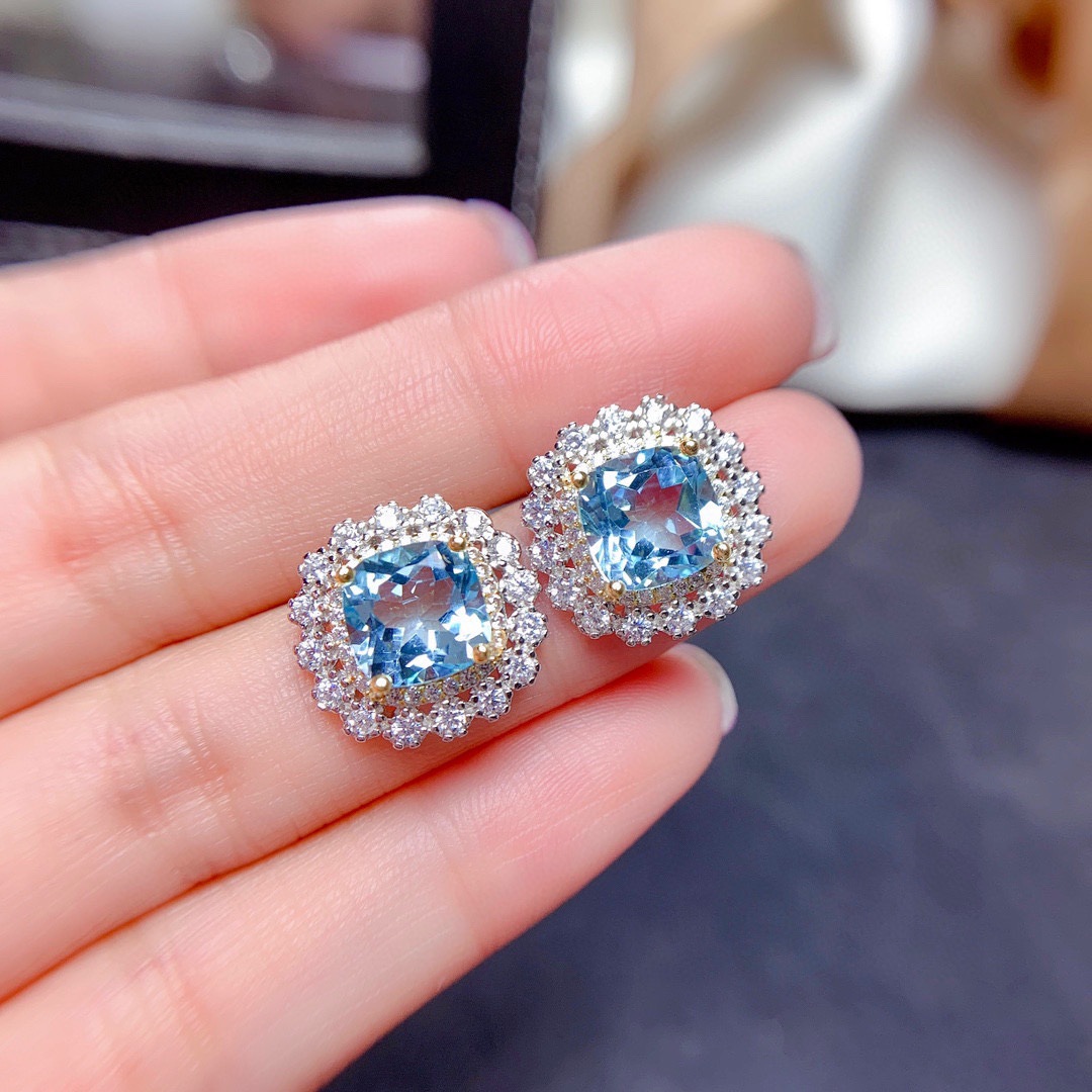 Internet Celebrity Live Streaming Imitation Natural Colorful Crystal Stone Suit Sky Blue Topaz Necklace Ring Eardrops Stud Earrings Female display picture 8