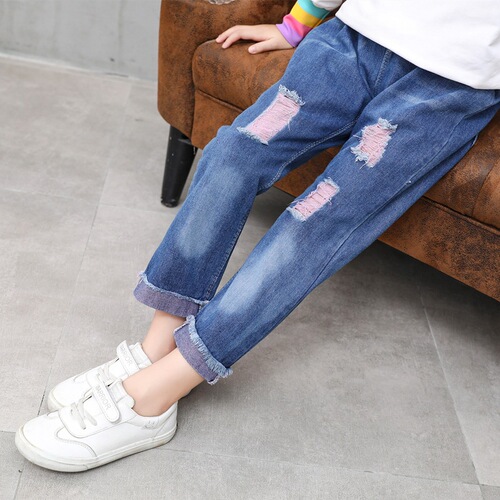 Factory Girls' Denim Jeans for Spring and Autumn, for Young Children and Toddlers, Wide Leg Casual Pants for Kids, Long Pants