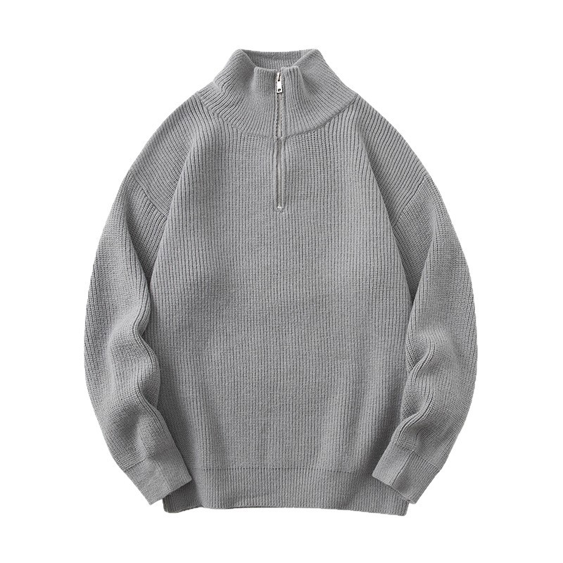 Pull homme à col montant et demi-zip, tricot décontracté_voghion.com