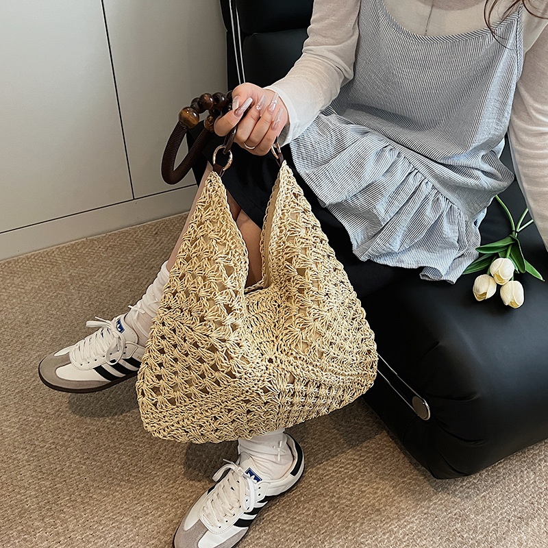 2025 New Summer Straw Woven Bag For Women, Hollow Out Shoulder Tote Bag For Beach Vacation, Woven Market Basket Bag - Thumbnail 2