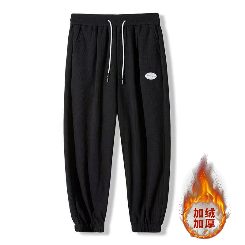 Плюшевая утолщение, теплая, простые повседневные вафельные брюки большого размера, гонконгский стиль моды, свободные корсеты, мужские осень и зима