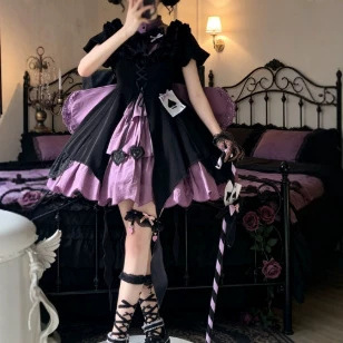 Magical Girl Phantom Thief High-Waisted Cute Dress Lolita Black and Purple Puffy Princess Dress Magical Girl Phantom Thief High-Waisted Cute Dress Lolita Black and Purple Puffy Princess Dress