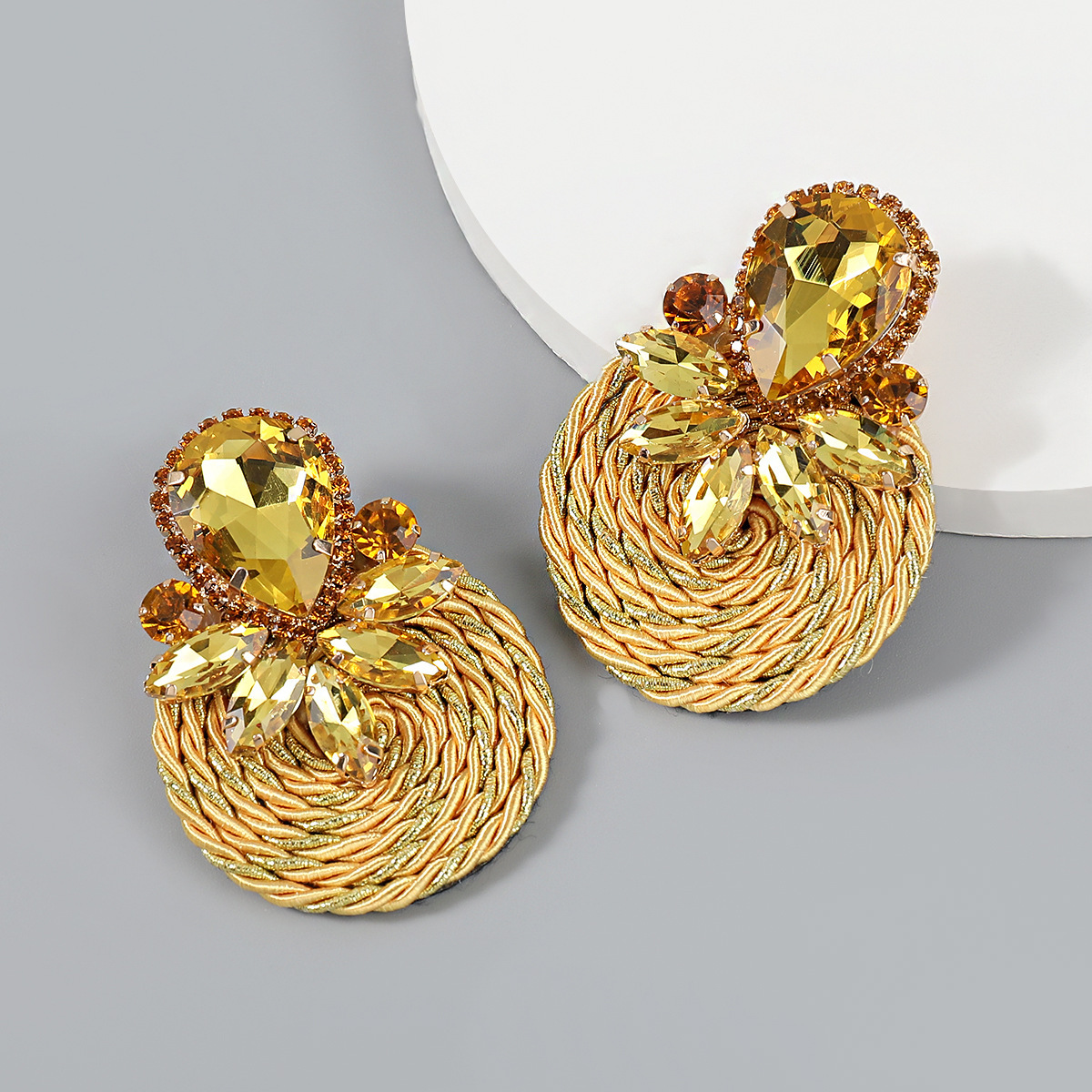 30g Weight Iron Ear Needle Material Rhinestones, Glass Inlay Material Ear Studs Classification 1 Pair Quantity Holiday, Party Occasion Polyester, Glass Material Color Block Pattern Unisex Gender Braid Design Ethnic Style, Shiny Style 1 Pair Ethnic Style Shiny Color Block Braid Polyester Glass Rhinestones Glass Ear Studs 4