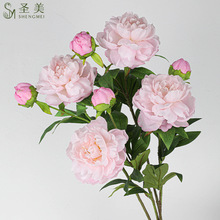 仿真单支2头凤凰牡丹山茶花长枝仿真花假花装饰摆件家居酒店