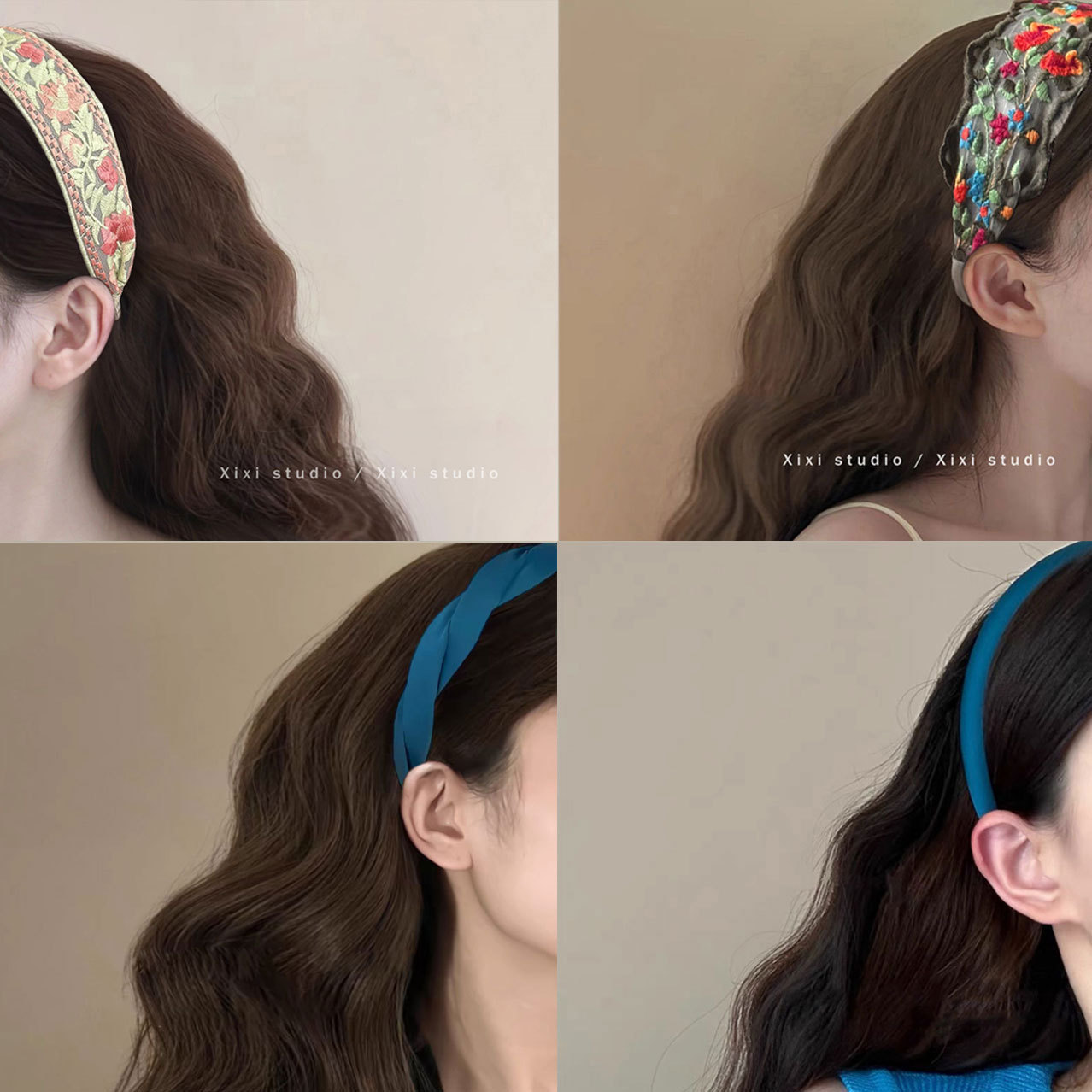 蓝色宽边发捆发箍日常外戴发卡高级感花朵头箍高颅顶洗脸发箍头饰