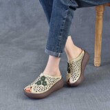 以一 Летние этнические дышащие тапочки для отдыха на платформе, слайдеры