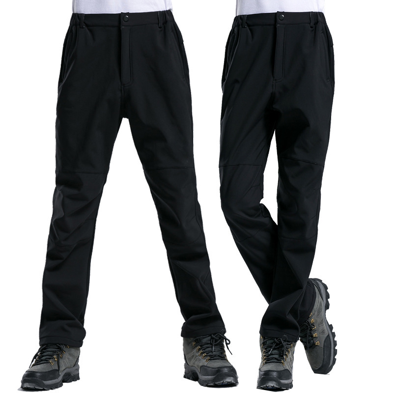 Autumn and winter outdoor soft shell pants men's windproof waterproof assault pants women's composite polar fleece mountaineering ski pants sports equipment