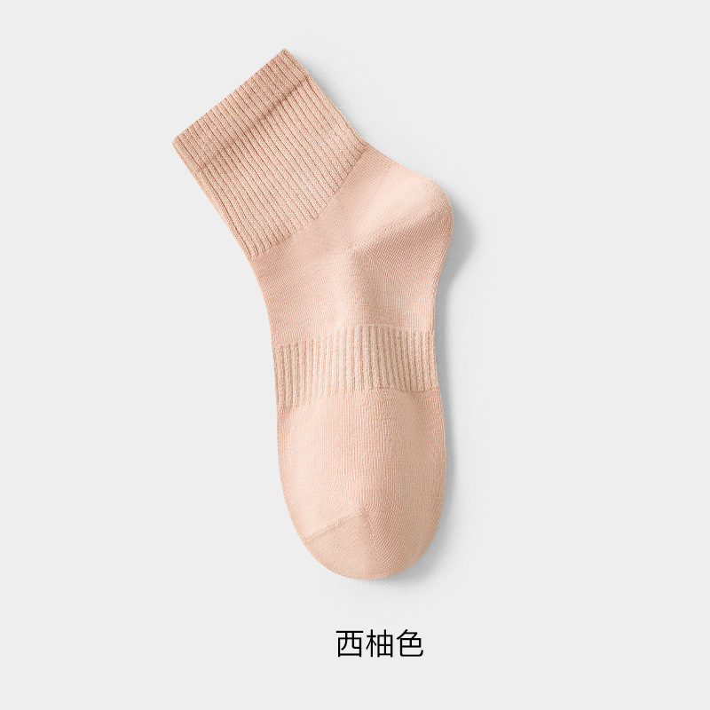 袜子女款春秋纯棉100%中筒袜无骨抗菌棉袜防臭运动黑白色全棉短袜|undefined
