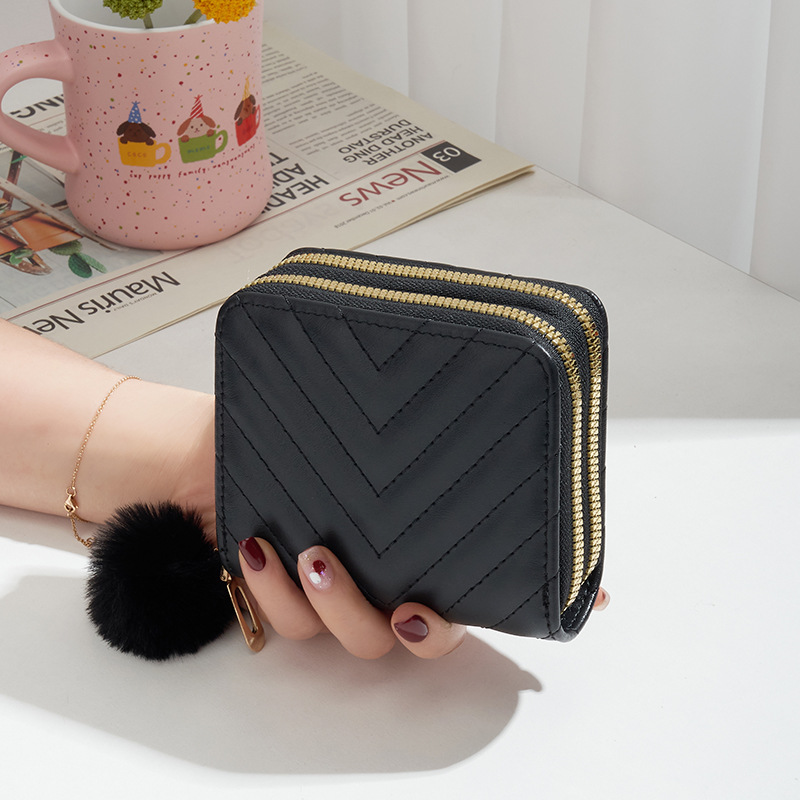 Cartera corta de doble cremallera 2025 bolsas bordadas en forma de V calientes bolsas de pelo bolsas simples bolsas de mano de doble capa cartera