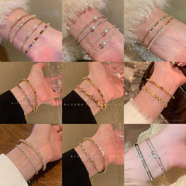 彩色多巴胺锆石手镯女设计感麻花扭结精致手链满钻双层叠戴手饰潮