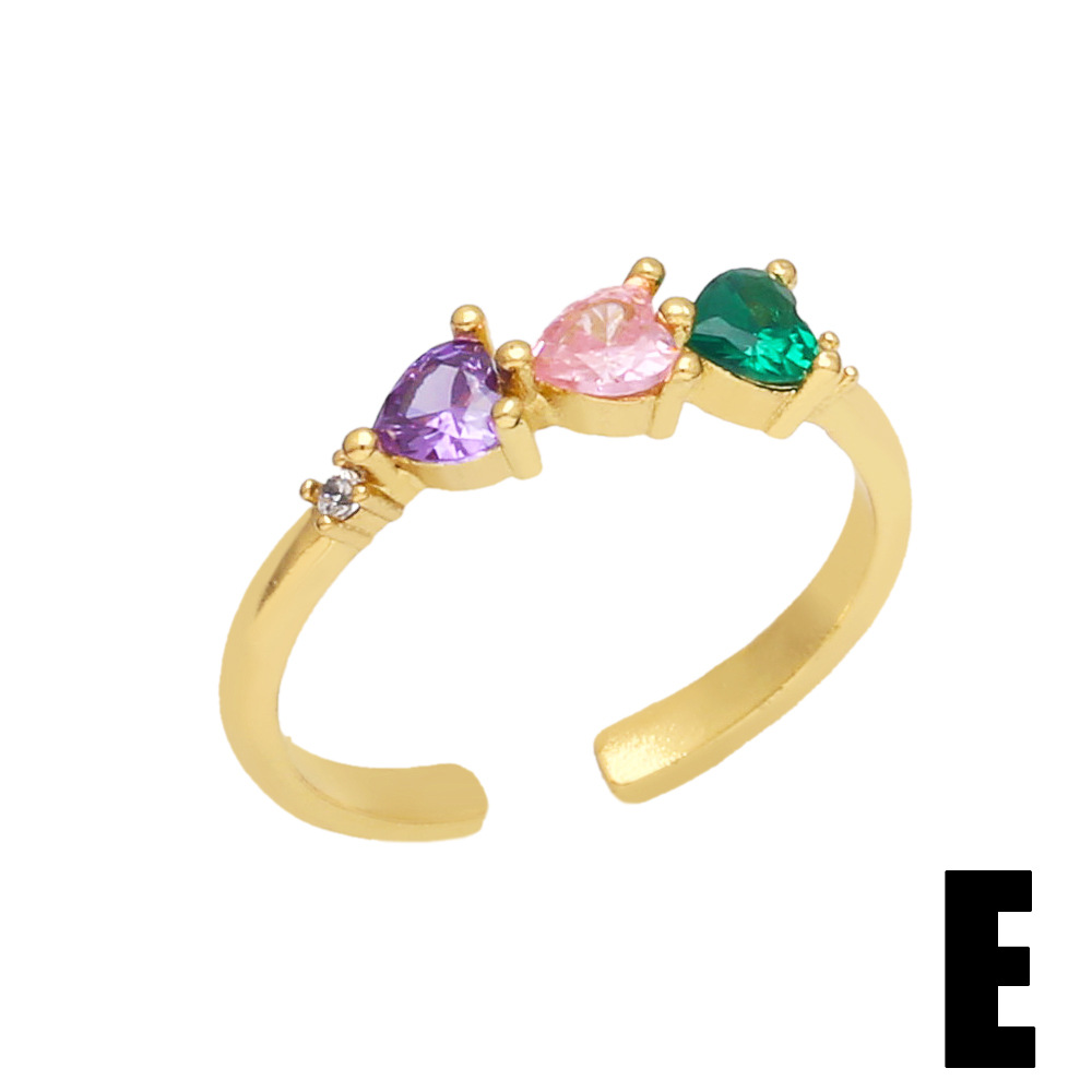 Geometric Fruit Heart-Shaped Copper 18K Gold-plated Colorful Zircon Ring