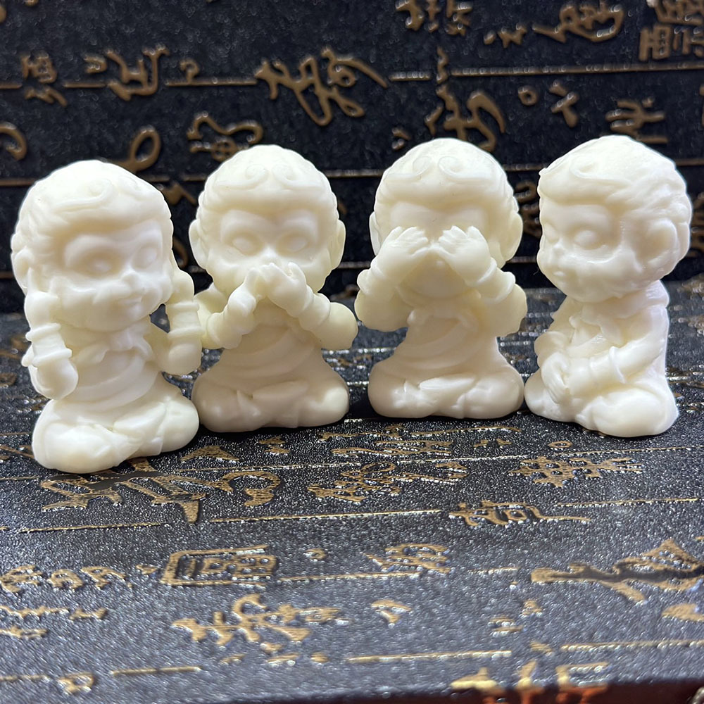 象牙果雕刻可爱萌趣四不猴子4.5*3*2.5cm家居客厅桌面工艺品摆件