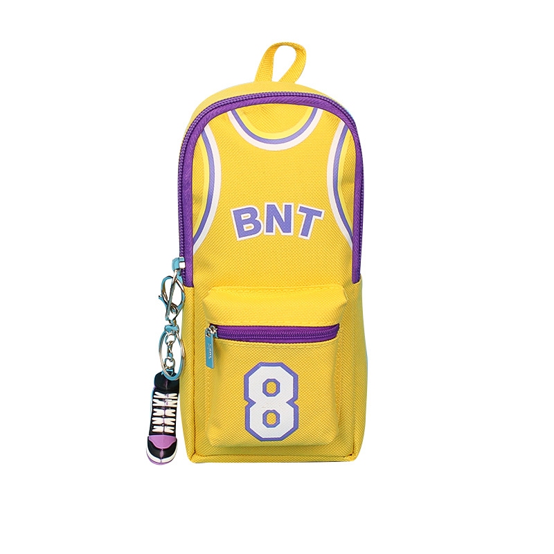 Bolsa de papelería de baloncesto de doble capa de lona de gran capacidad de alto aspecto para niños Bolsa de lápiz de escuela primaria y secundaria