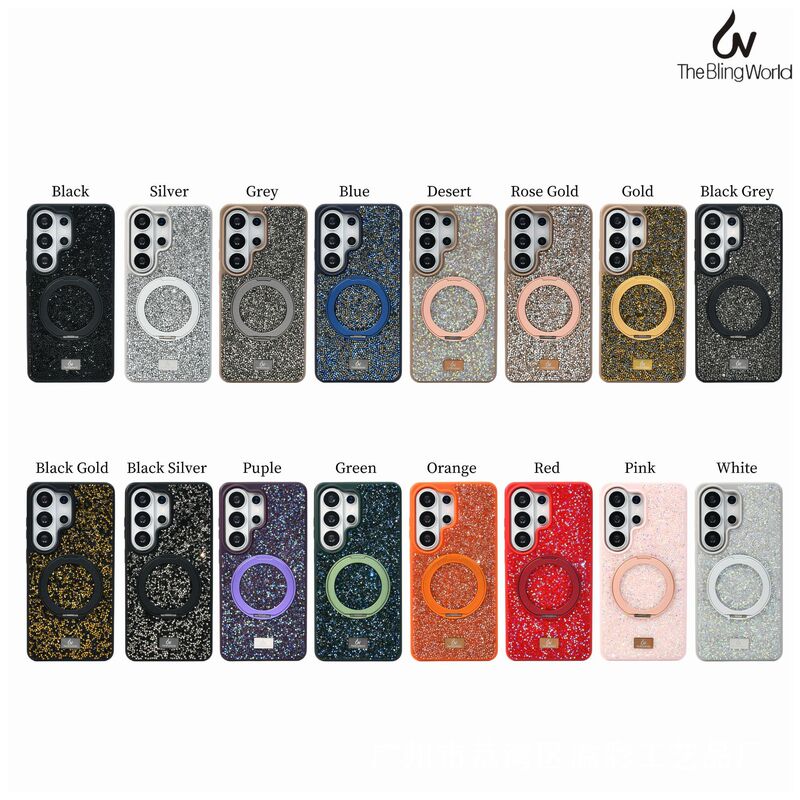 Suitable for Samsung S26Ultra Star Diamond Phone Case with 360-Degree Rotating Stand, S25 Flash Diamond Magnetic Luxury Dual Tip