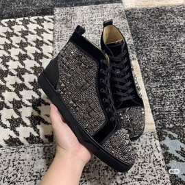 外贸款男鞋真皮高帮铆钉水钻图案圆头系带潮流个性女鞋时尚男女款