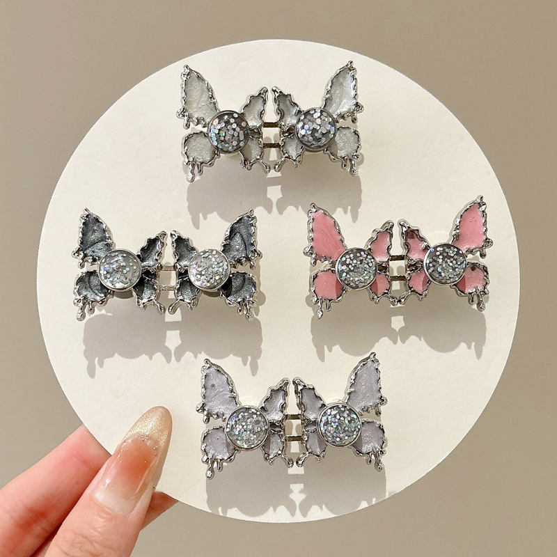 Horquilla de mariposa líquida de estilo dulce, flequillo lateral femenino de alto valor, diseño de nicho, clip lateral suave y versátil, horquilla