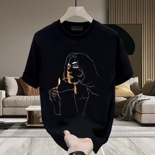 Heavy Weight Cotton Short-Sleeved T-Shirt Casual Trendy Men's and Women's Summer Ins White Matching Round Neck Top Trendy Versatile Men's Half-Sleeve