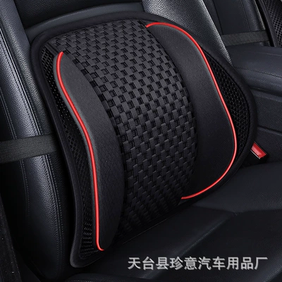 Dual-Purpose Machine-Made Ice Silk Wooden Beads Summer Steel Wire Lumbar Support Ventilated Breathable Massage Lumbar Cushion Office Seat Back Cushion (Waist support) - machine-knitted-mysterious-black