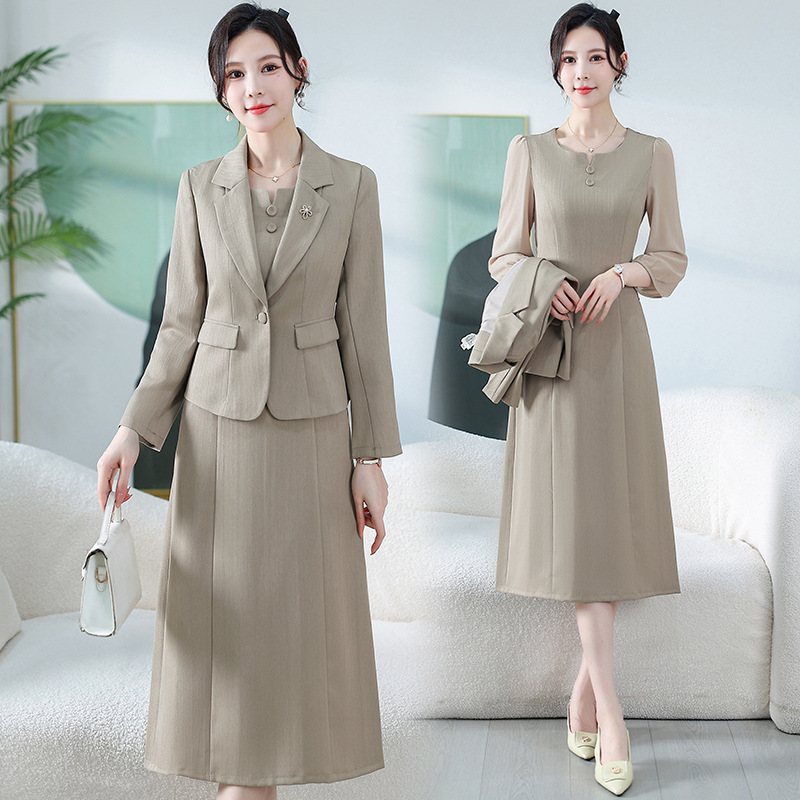 中年妈妈时尚两件套裙2025夏季新款中青年女小西服长袖连衣裙套装