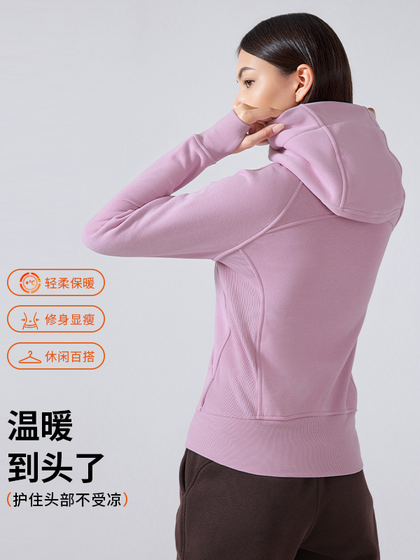 秋冬の新型ベルベットと帽子のジッパー付きスポーツコート女性レジャーアウトドアスポーツヨガ服