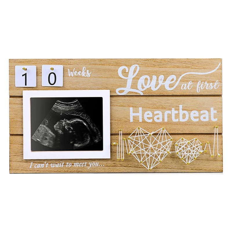 Madera PET foto marco creativo conjunto bebé colgante foto marco en forma de corazón doble latido de corazón bobinado