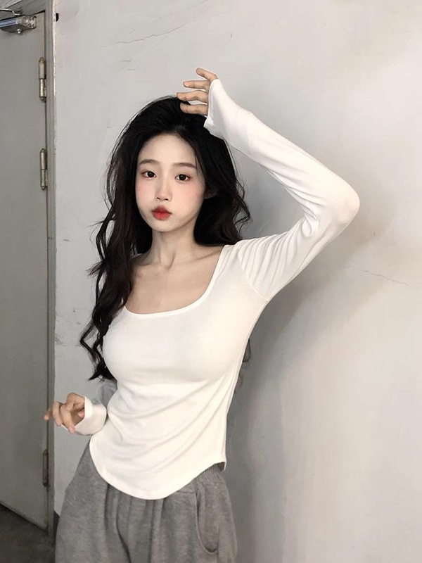 秋装2025新款女装秋季方领长袖t恤打底衫韩系早秋穿搭上衣小衫潮|undefined