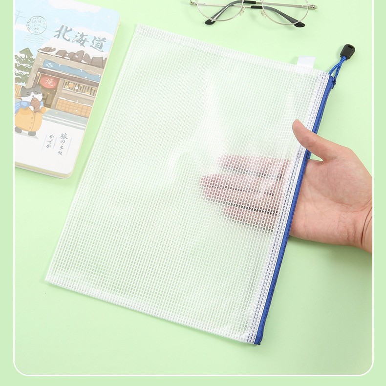 A4 bolsa de archivo de malla transparente bolsa de cremallera bolsa de lazo bolsa de archivo impermeable bolsa de libro de Estudiante