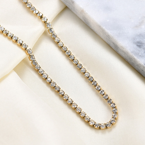 Manufacturer wholesale European and American hip-hop single row diamond zircon tennis chain 3MM copper studded diamond popular necklace street ins