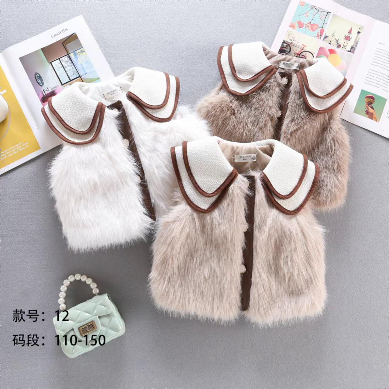 2024 otoño y invierno nueva niñas chaleco de piel arco diseño de oso elegante cuero de aire exterior