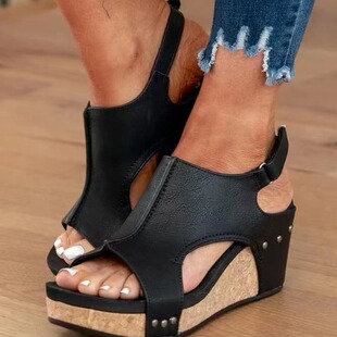Europe and the United States cross-border direct supply of foreign trade plus size 43wish new ladies wedge with fish mouth thick bottom rivet sandals wholesale