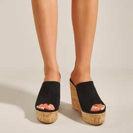 欧美跨境外贸大码女鞋女式凉拖shoes外穿坡跟高跟鱼嘴凉鞋女批发