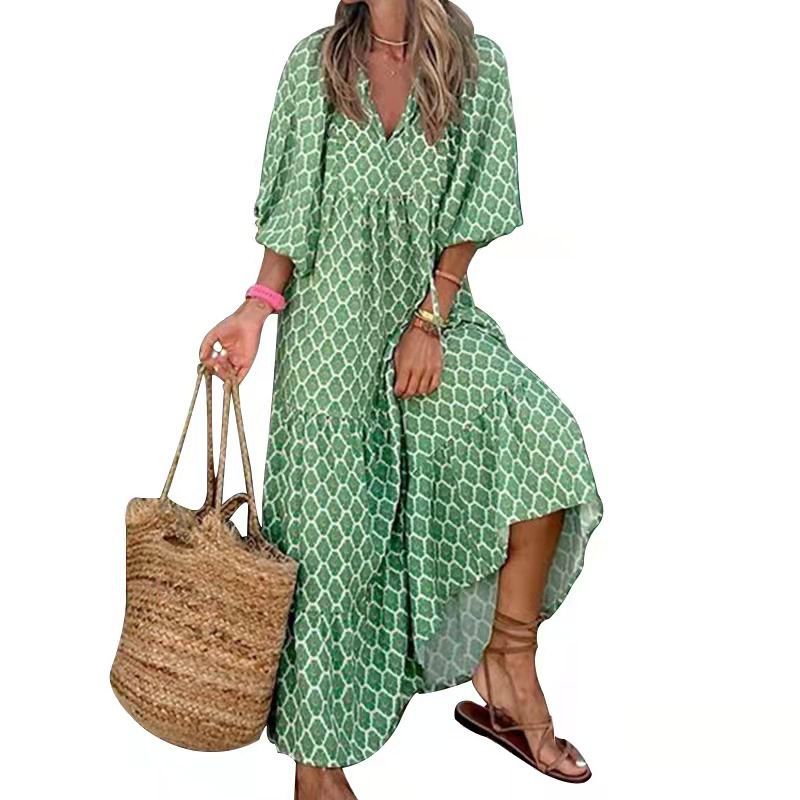 Casual Commute V Neck Printing Half Sleeve Printing Maxi Long Dress display picture 4