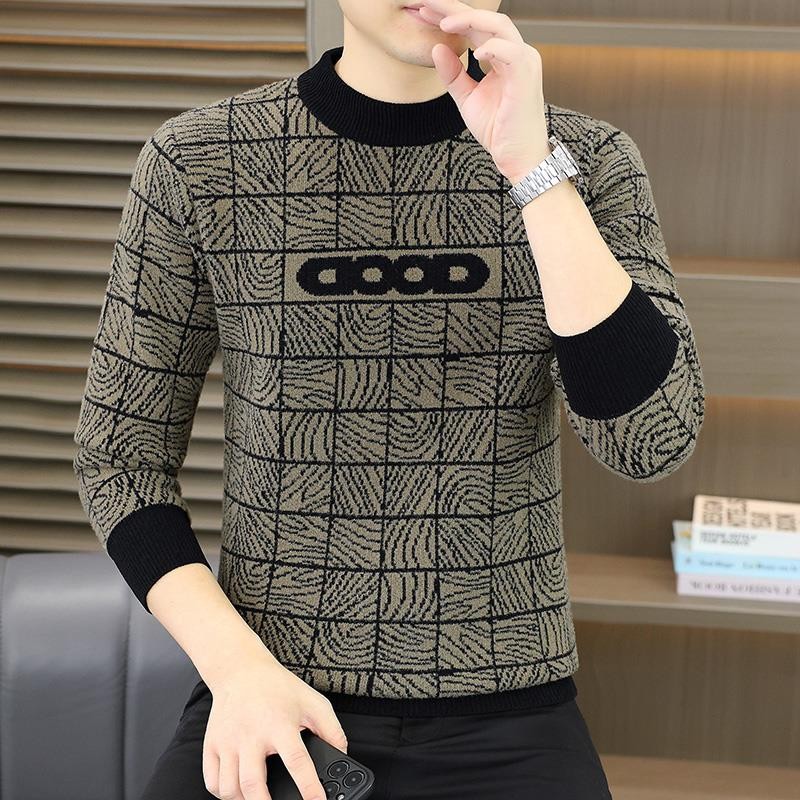 High-End Round Neck Jacquard Knitted Sweater for Men in Winter New Fashion Warm Inner Layer Youth Bottoming Shirt for Men