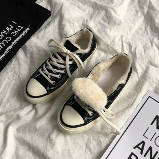 Twilight Star EVENSTAR Retro Cotton Shoes Women's Winter Korean-style fleece-lined Black Low-top Canvas Shoes Women's MIS-89