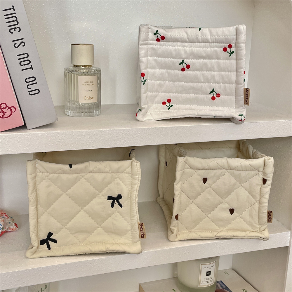 124g Weight Storage Basket Storage & Cleaning 1 Piece Quantity Polyester Material Cherry Pattern Cute Style Cute Cherry Polyester Storage Basket 无