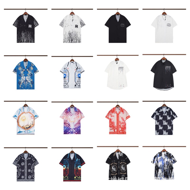 Cross-border Wholesale Men's Short-sleeved 2024 Summer New Casual Amiri Printed Letter Men's Lel Shirt Trendy