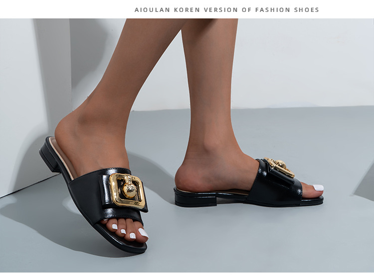 Slides für Mädchen Cross Border Neue Damen-Sandalen mit Metallschnalle und dicken Schuhen_voghion.com