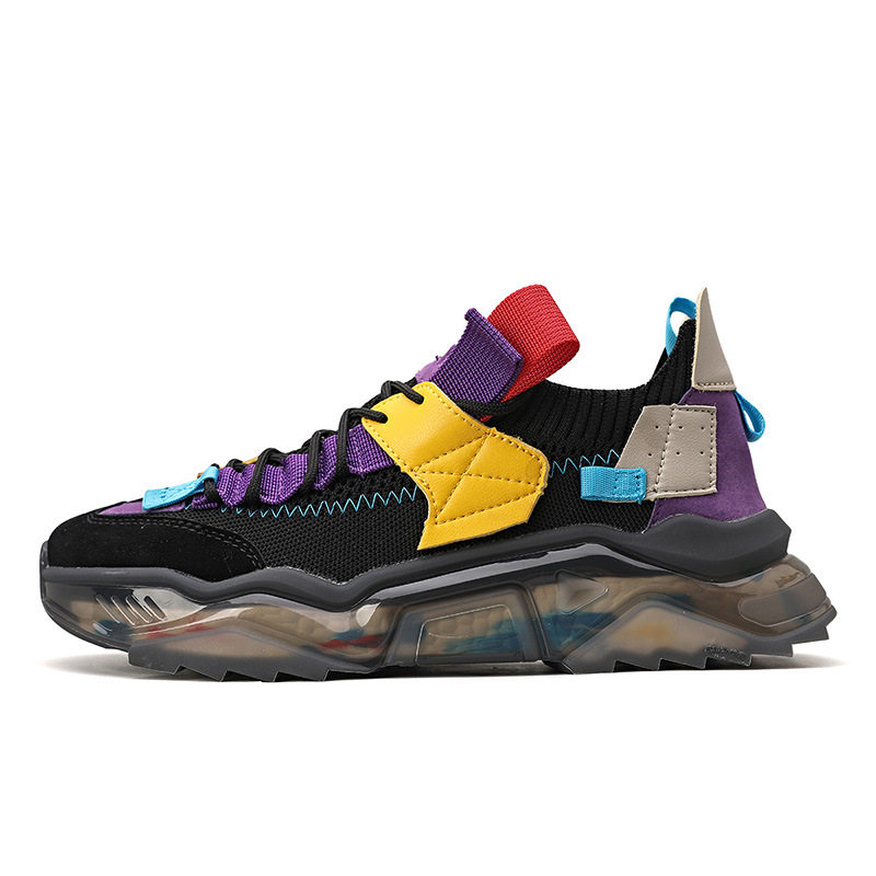 Giày thể thao nam cỡ lớn kiểu dad shoe đế dày dệt lưới thoáng khí, đế cao 3 cm — Màu be, Màu trắng, Màu đen