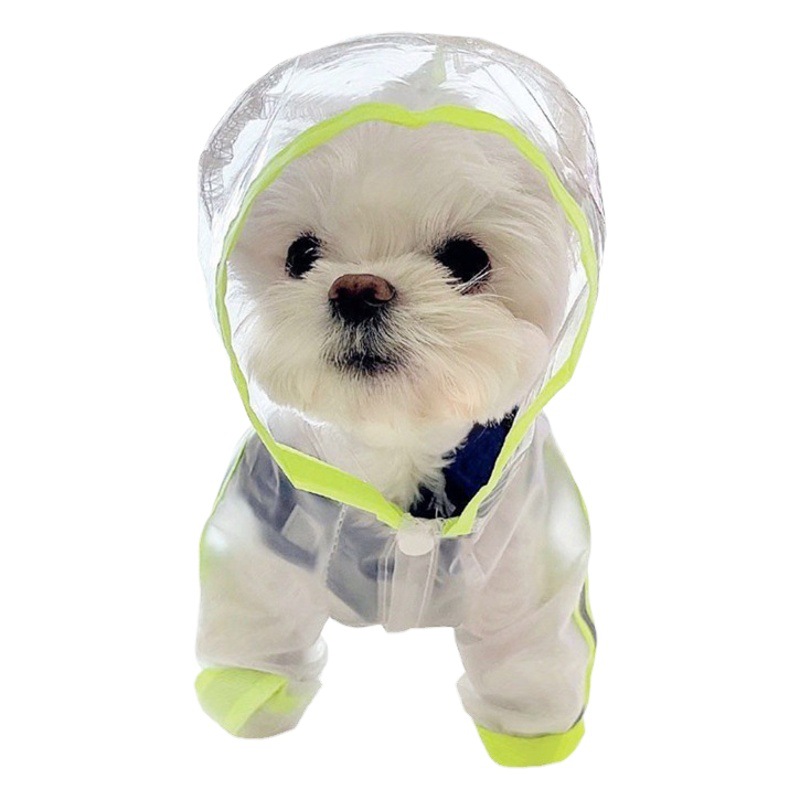 Perro impermeable fluorescente transparente esmerilado de cuatro patas impermeable todo incluido Teddy ropa para mascotas poncho de perro mediano y grande