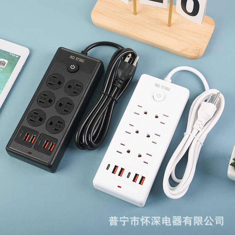 4USB + 2Type-c América del Sur México toma de corriente de doble fila 18 agujeros 6 bits blanco y negro estándar estadounidense 110V