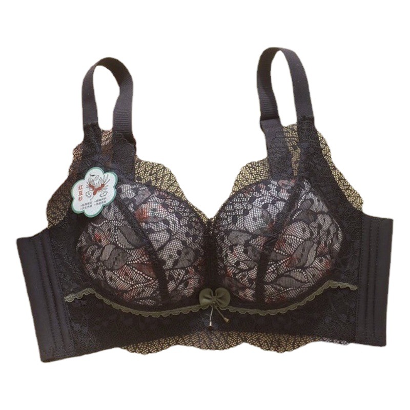Non-magnetic Rings-free Underwear Women's Small Chest Large Push-up Floral Lace Bra Adjustable Bra