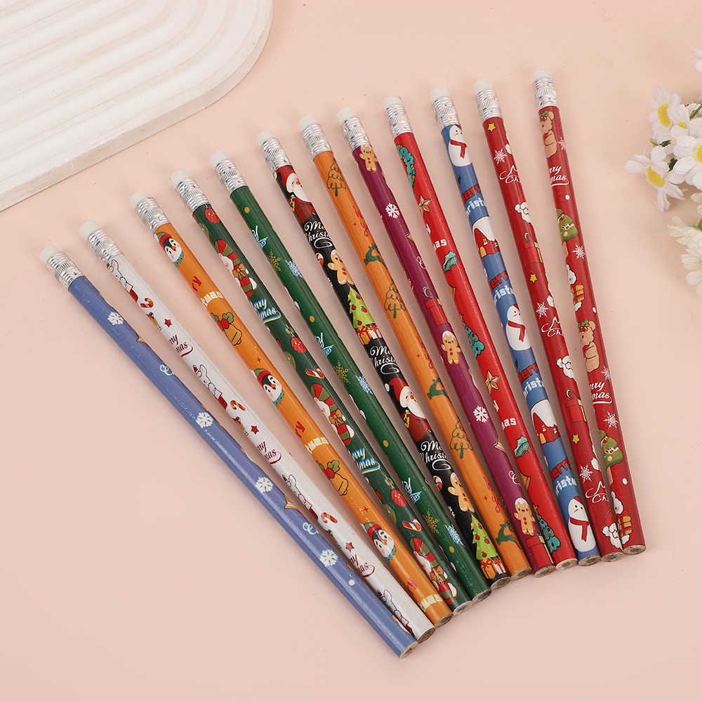 圣诞卡通木杆铅笔小学生带橡皮铅笔HB书写绘画素描文具圣诞节礼物