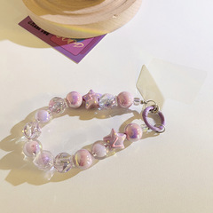 ins歐美紫色系星星串珠鏈條手腕式通用手機殼ccd相機掛飾手機掛繩