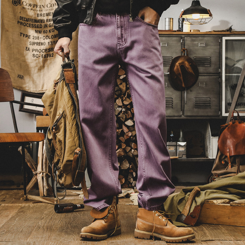 American Style Retro Purple Jeans Men's Loose Straight Heavy-weight Fixwear Pants Men's Autumn Tannin Trendy Casual Pants
